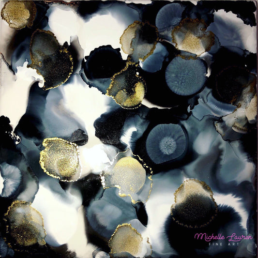 Black, White and Gold Alcohol Ink Artwork on Poster