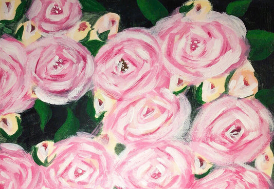 Peonies and Rose Buds Floral Abstract Acrylic Painting