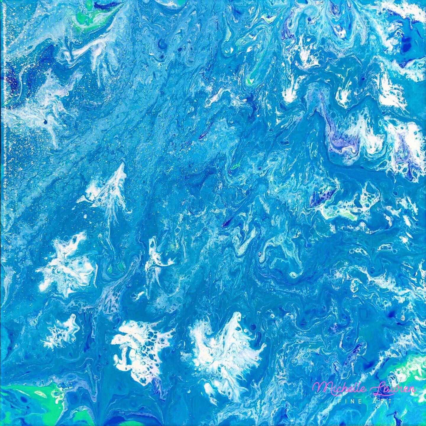 Blue Ocean Waves Inspired Fluid Acrylic Abstract Painting