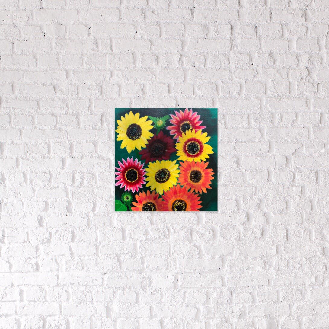 Red Sunflowers Original Acrylic Painting 12” x 12”
