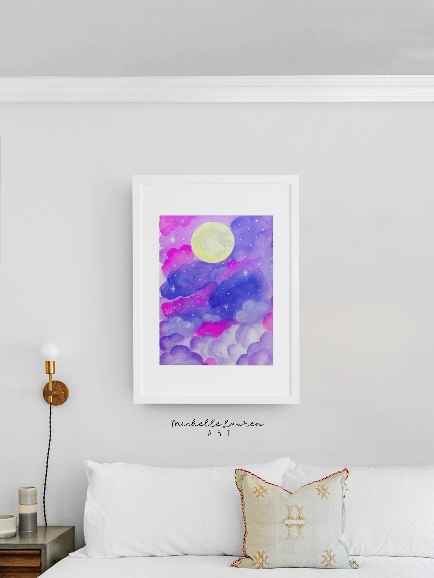 Moonlight Watercolor Painting Art Print
